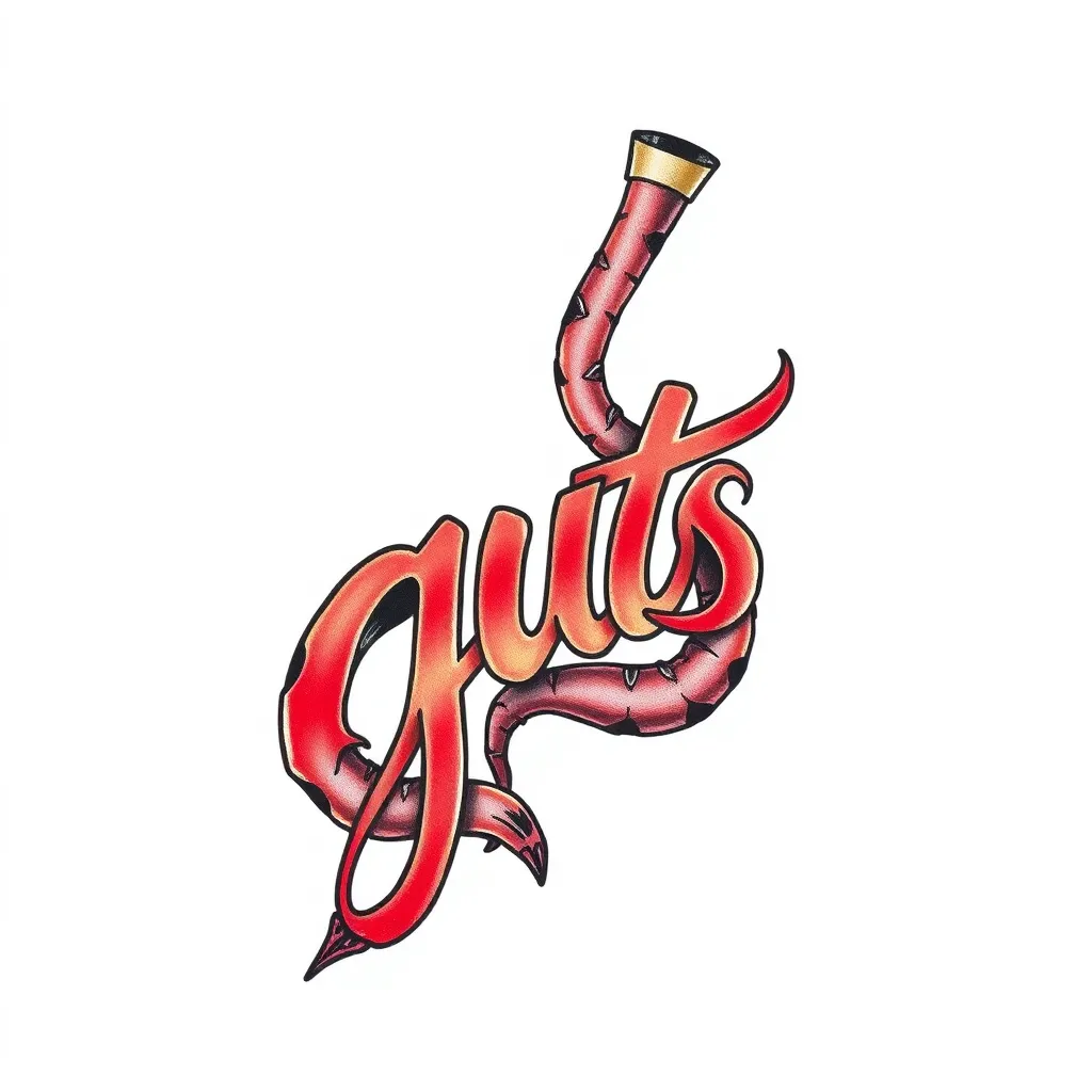 'guts' written tattoo