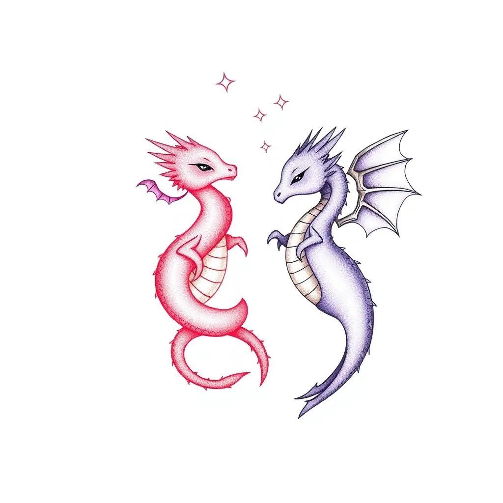  Two minimalistic dragons. One in pink, second in lavender color. You can add sparkles, stars татуировка