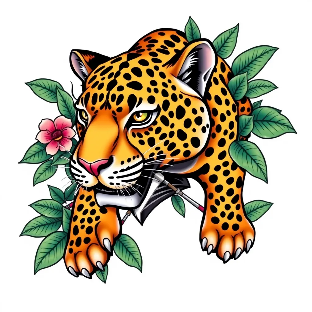 3d jaguar with jungle sorunding tatouage