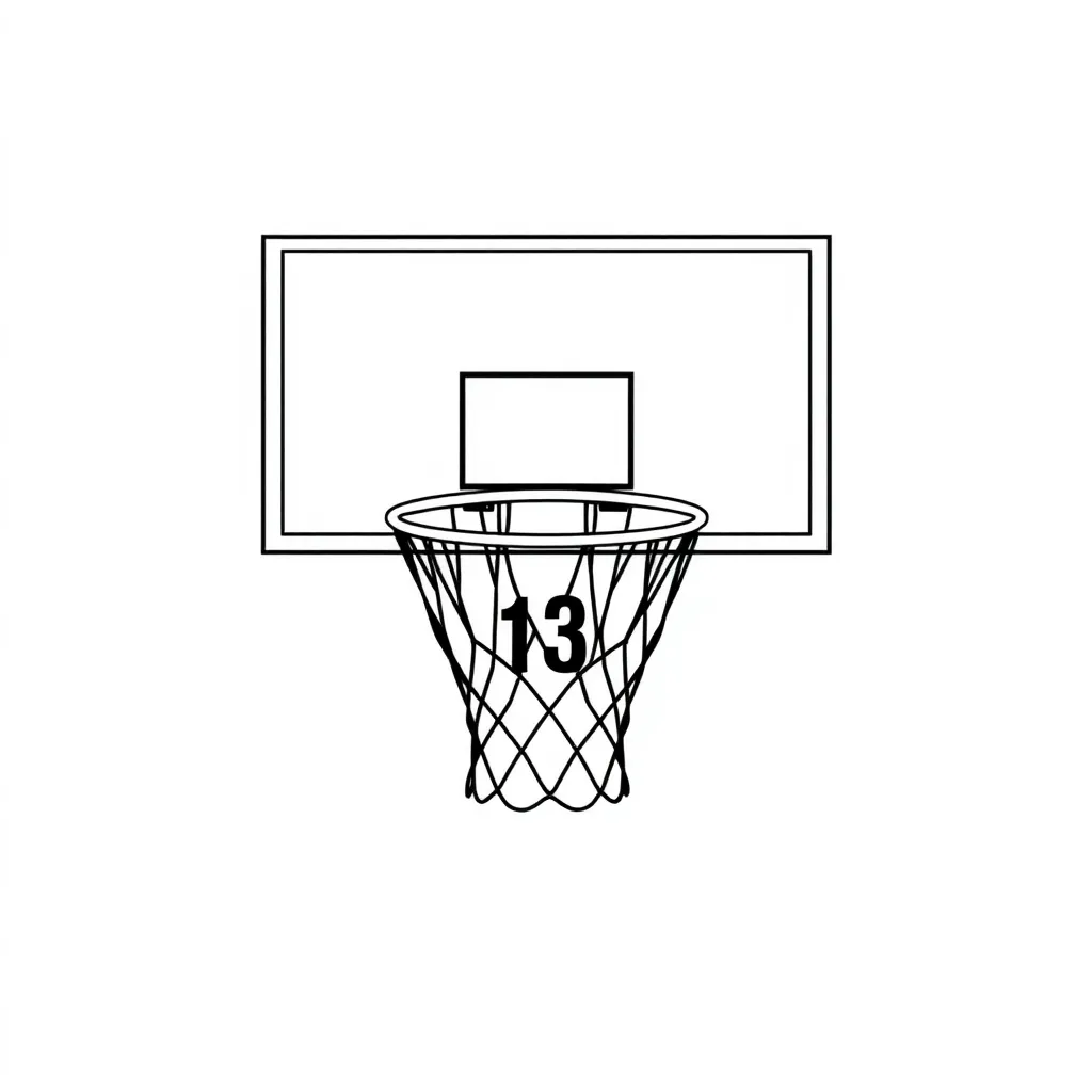 Un panier de basketball avec sa planche en vision d'en face et le numéro 13 dans le filets tattoo