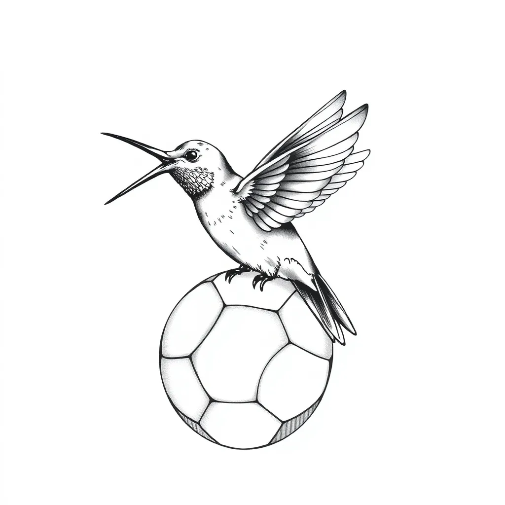 un colibri lindo posado en una pelota de futbol Tätowierung