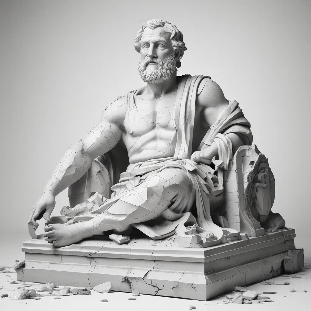 A broken statue of an Aristotle, lying in ruins. τατουάζ