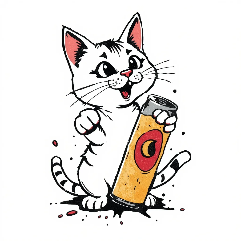 简笔画漫画风的小猫用一只爪子把啤酒罐捏扁 tatoeage