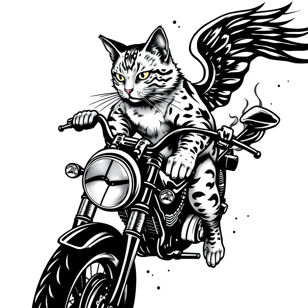 Un gato en una moto tatuaggio