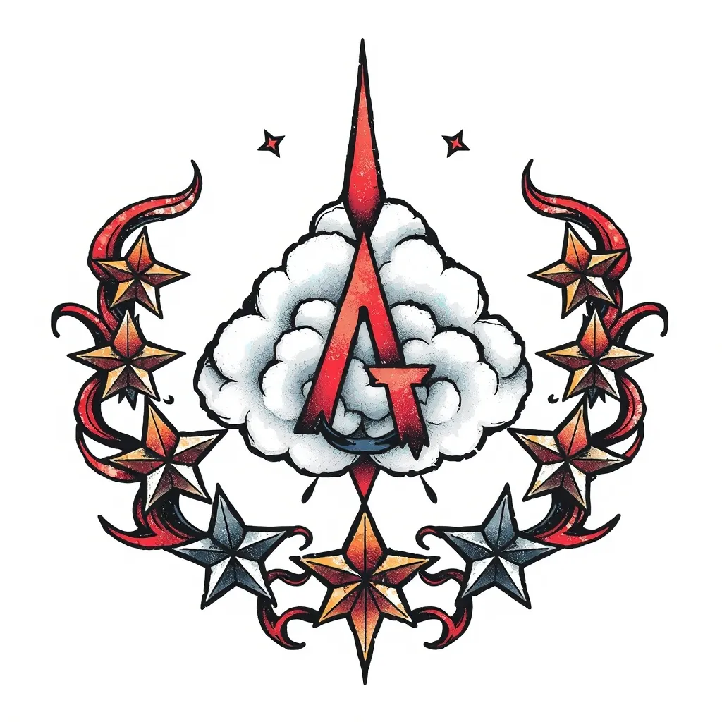 UNA NUBE ENTRO LAS LETRAS A G Y AL REDEDOR ESTRELLAS τατουάζ