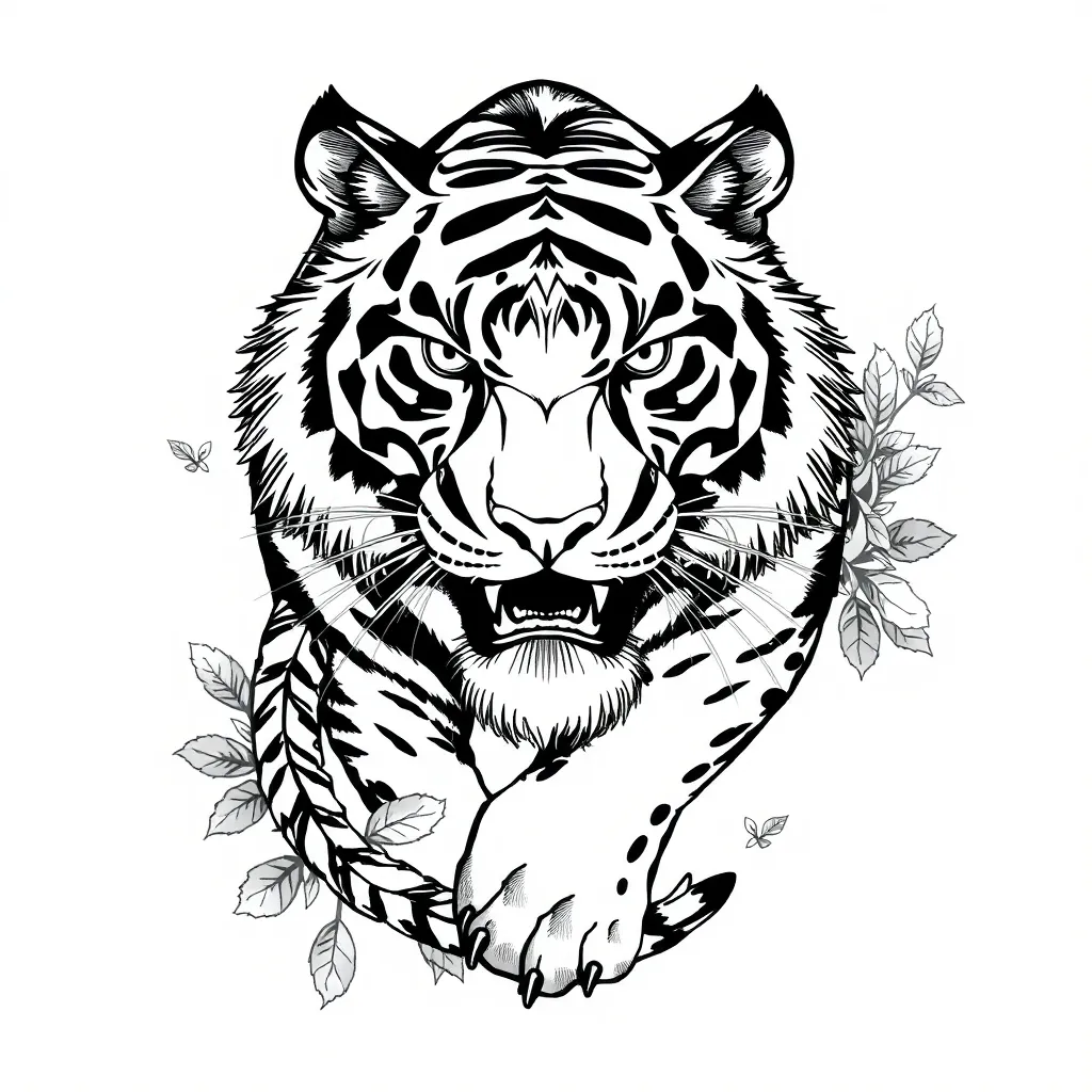 tigre completo en blanco y negro 纹身