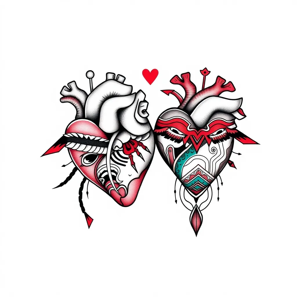 a couple of hearts, different lines and patterns dövme