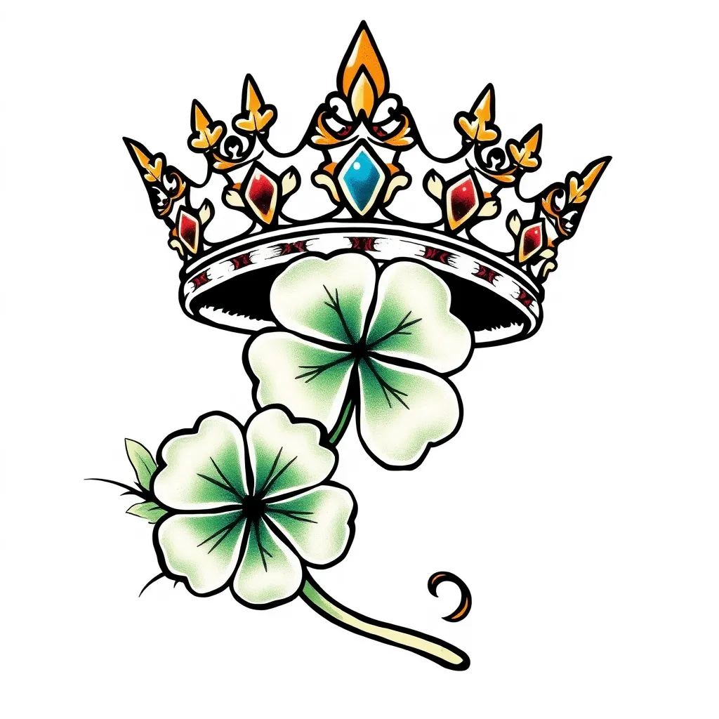 a crown and a clover tattoo