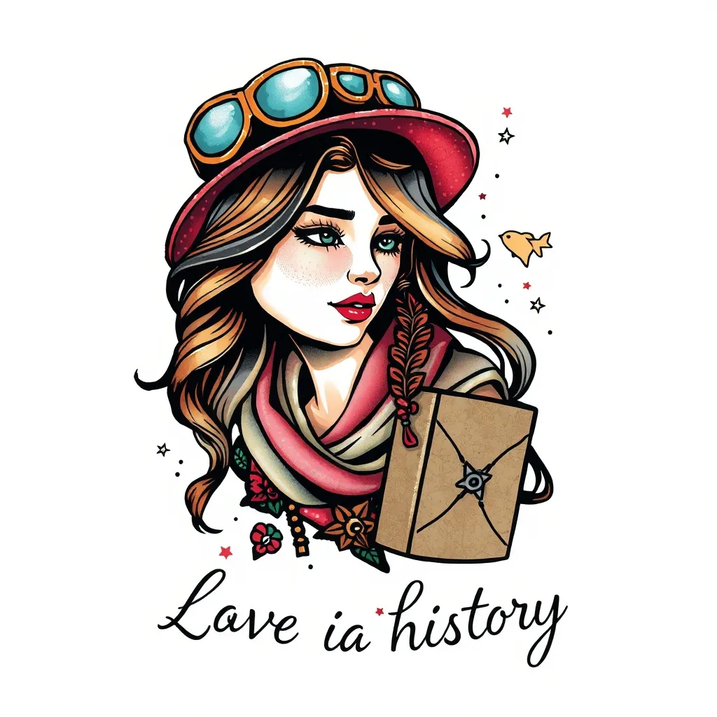 a girl who loves travelling, histroy, inspring words underneath  tatouage