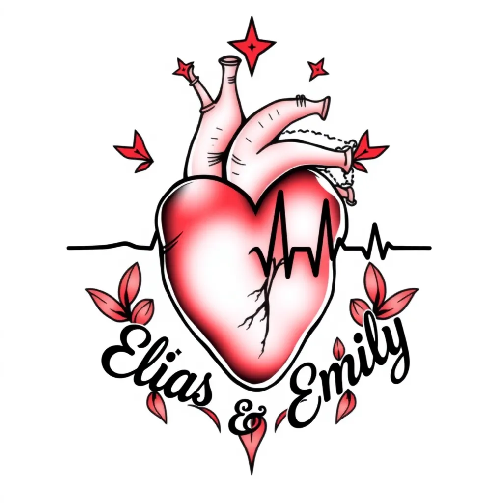 Ein Herzschlag soll angezeigt werden in dem die Namen Elias und Emily stehen  tattoo