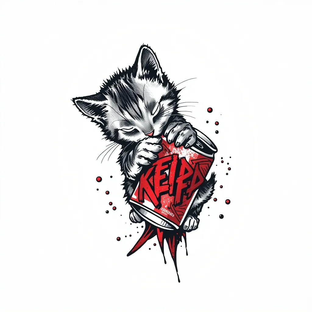 小猫捏碎啤酒罐 tatoeage