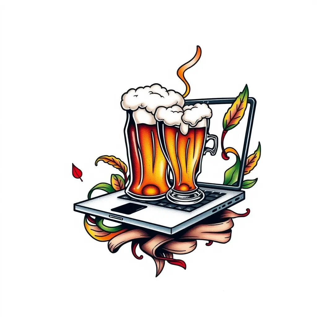 Una laptop y cerveza tattoo