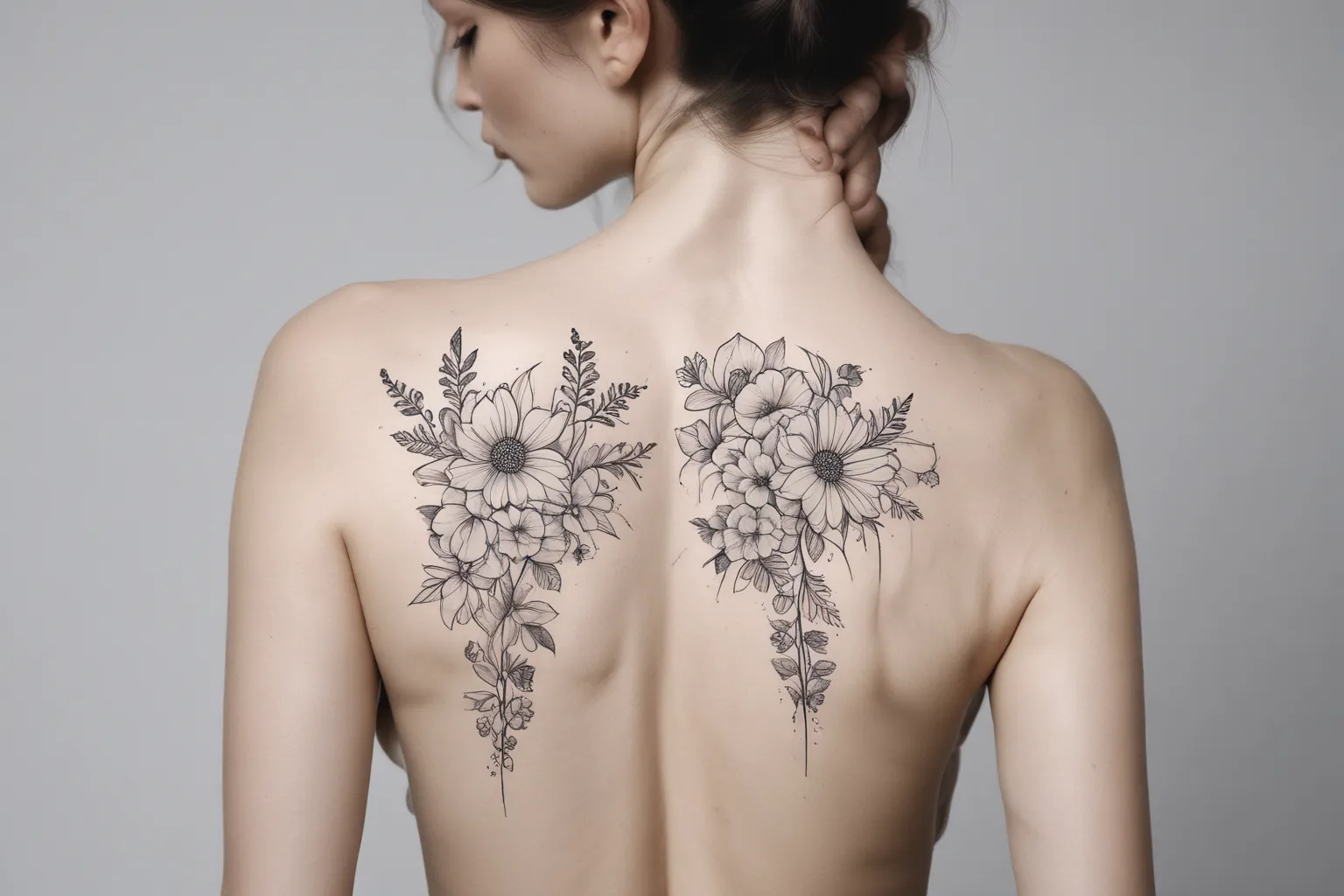 En stor rygg-tatuering med blommor tatuaż