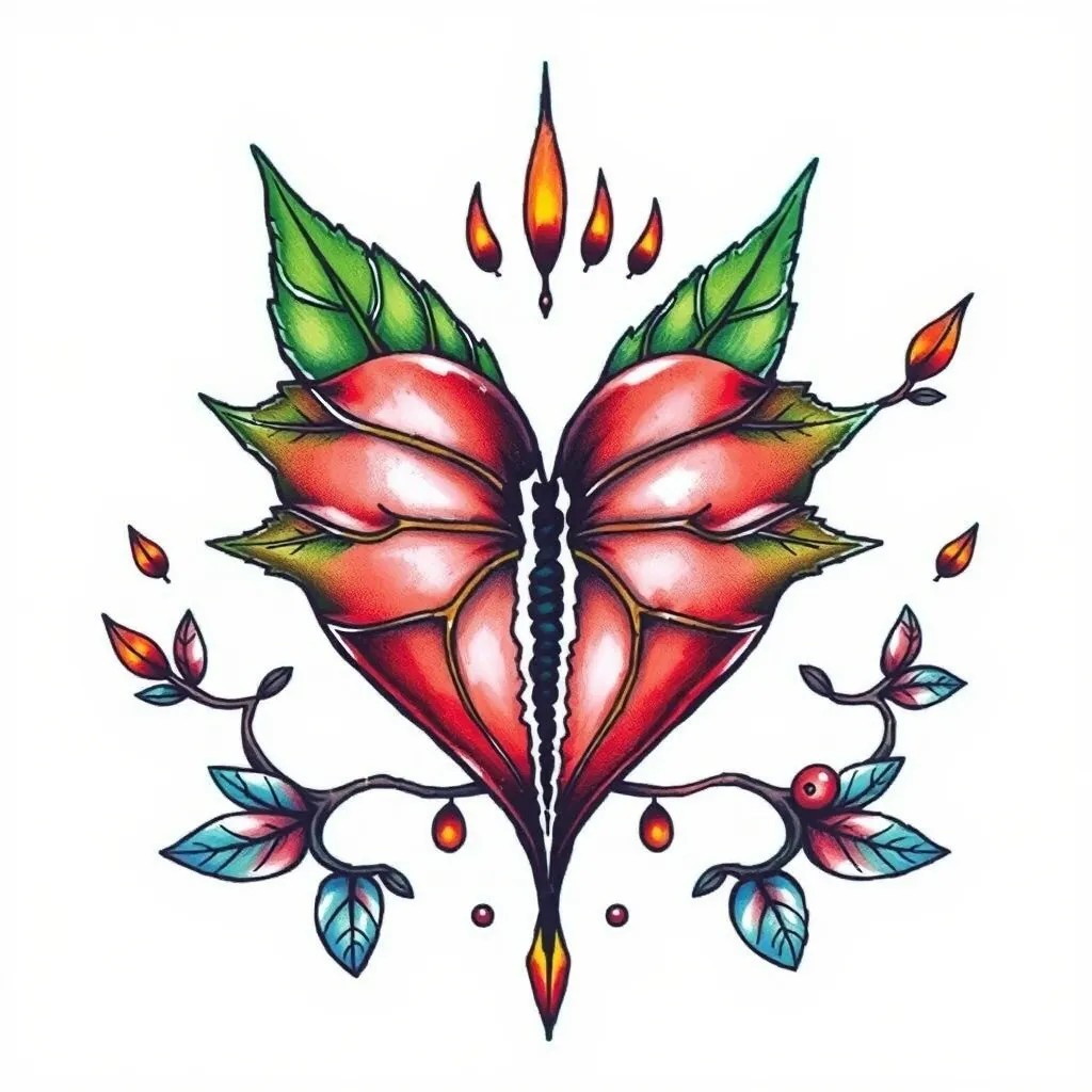 一片树叶总刀把爱心劈开 tattoo