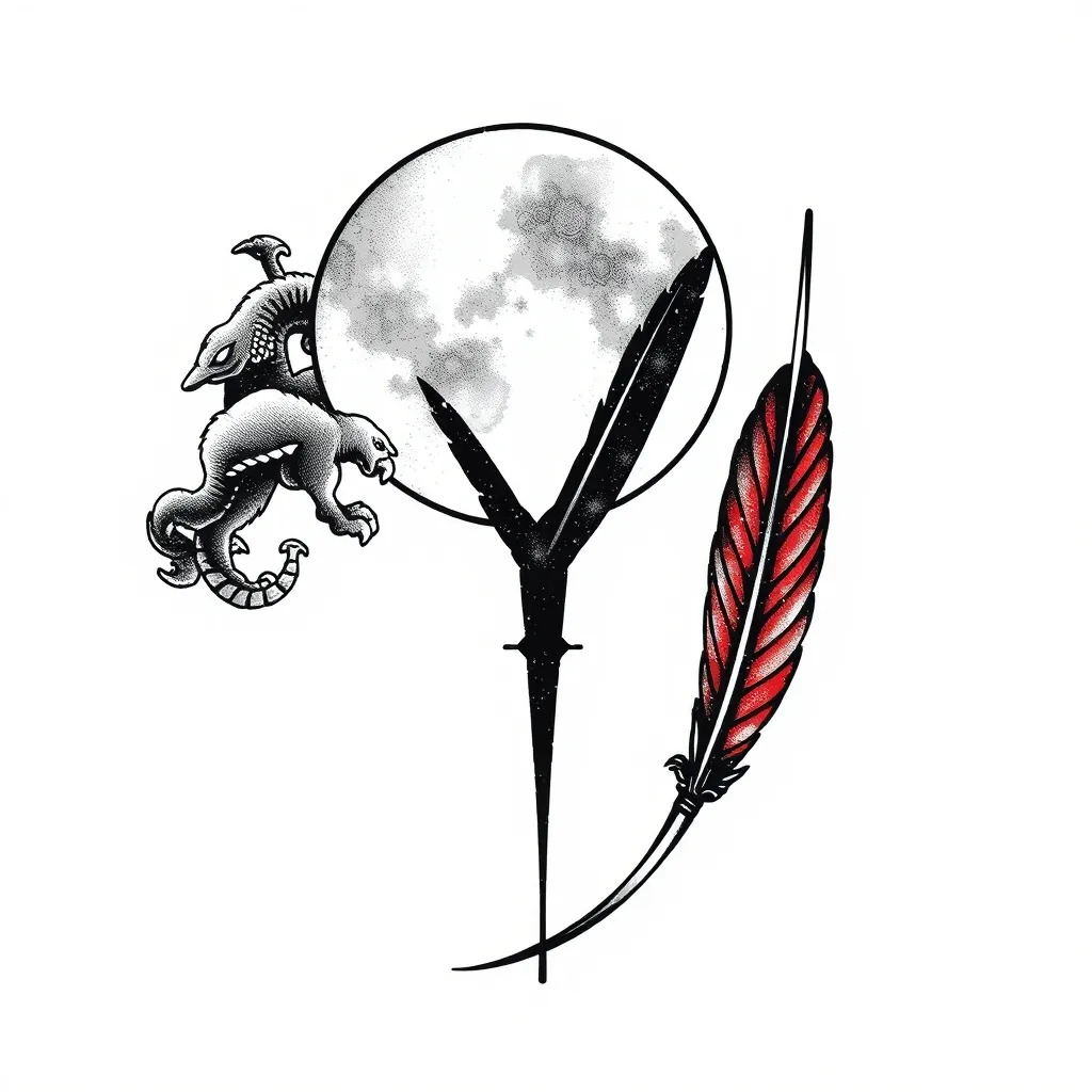 a letter of Y composed by new moon and feather टैटू