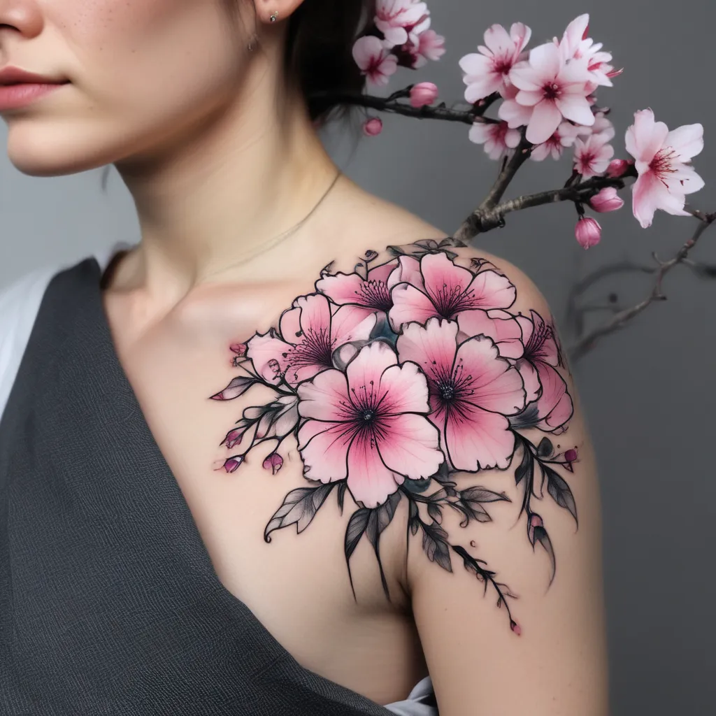 A lign of cherry blossom, without the blossom being directly identifiable. It has to be kind of bstrait and minimalist, and a lign that goes around the arm tattoo