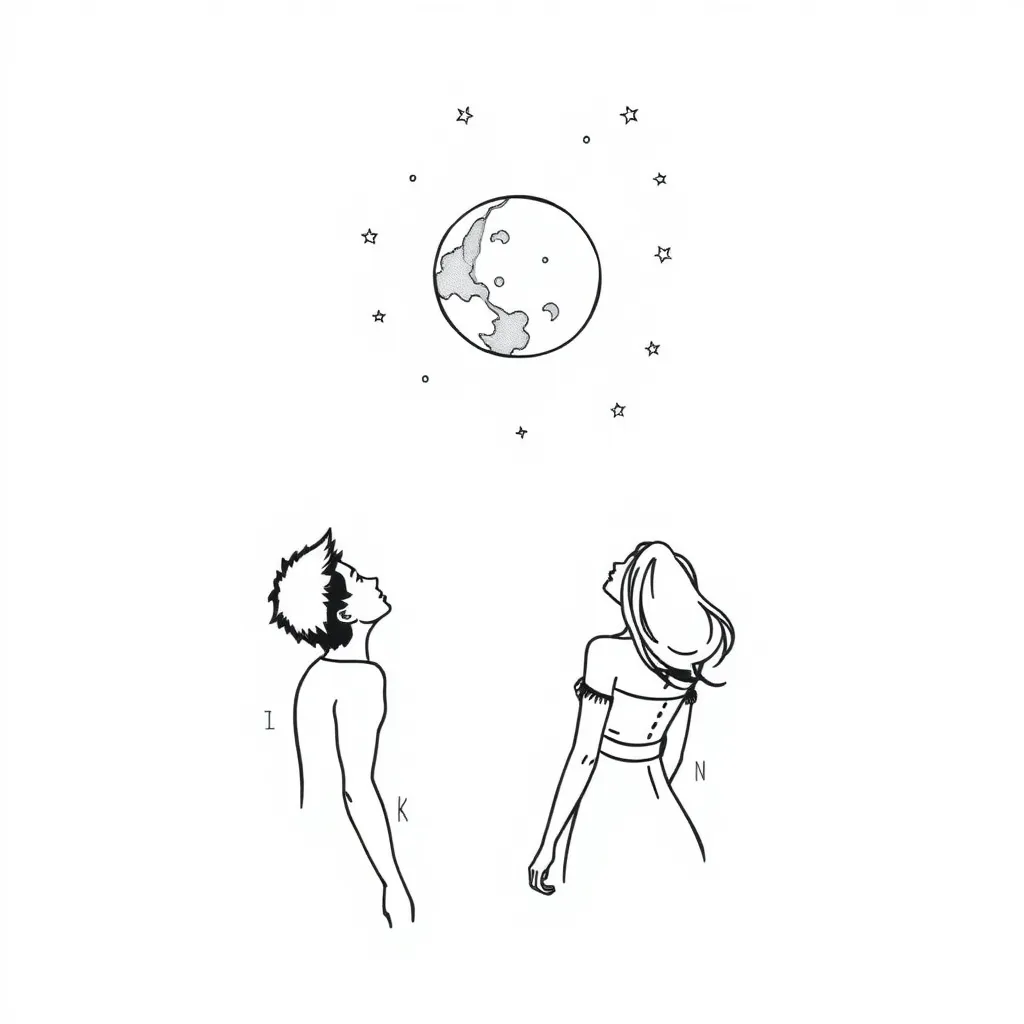 une homme et une femme qui regarde la lune et les étoiles tattoo