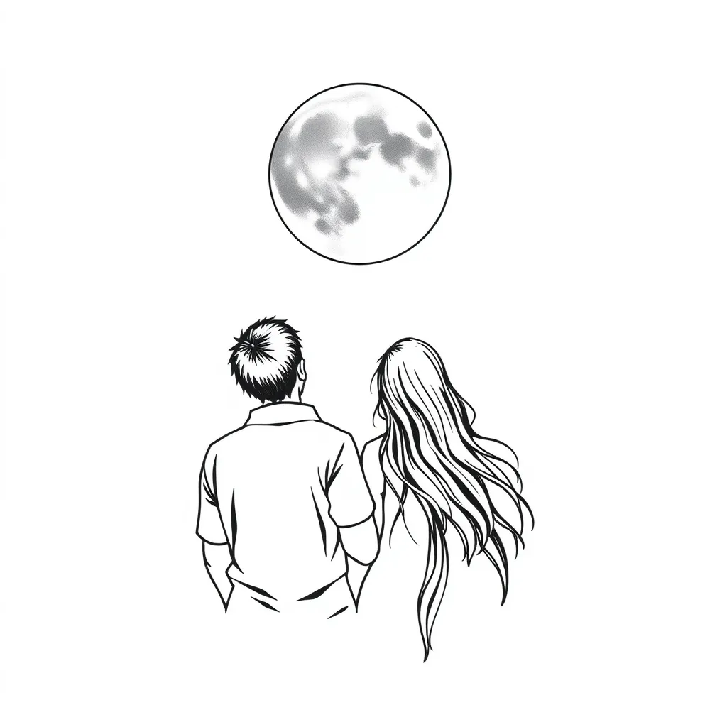 une homme et une femme qui regarde la lune tattoo