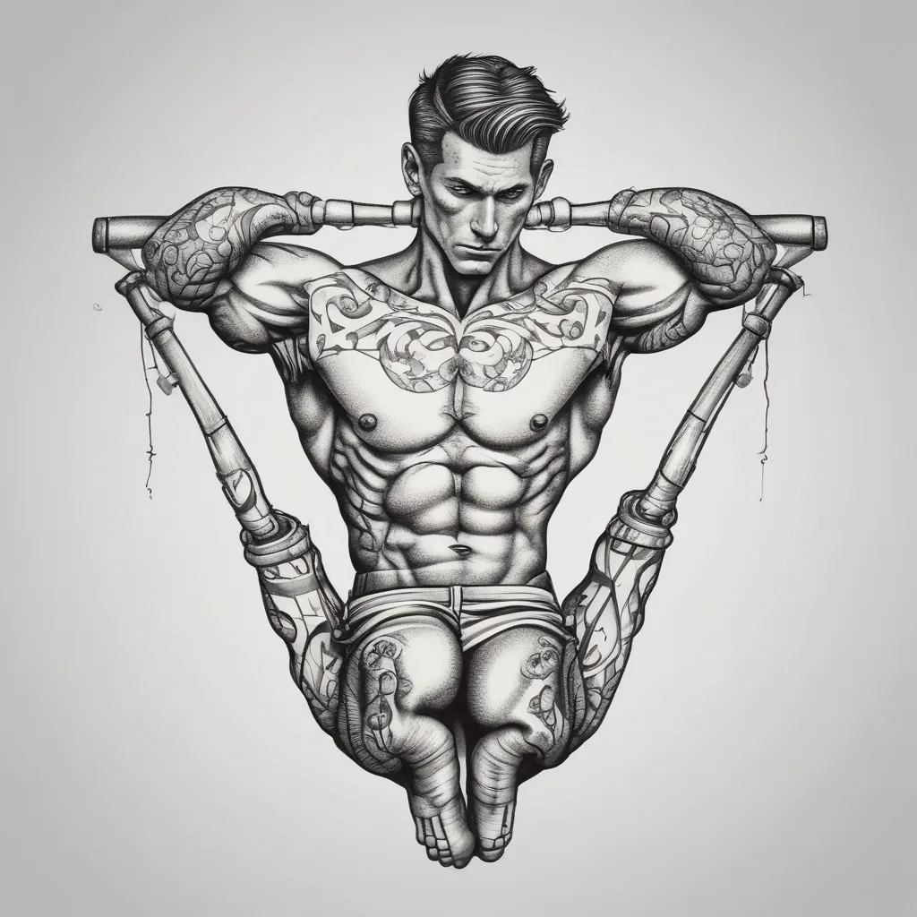 a man doing gymnastics on a horizontal bar tattoo