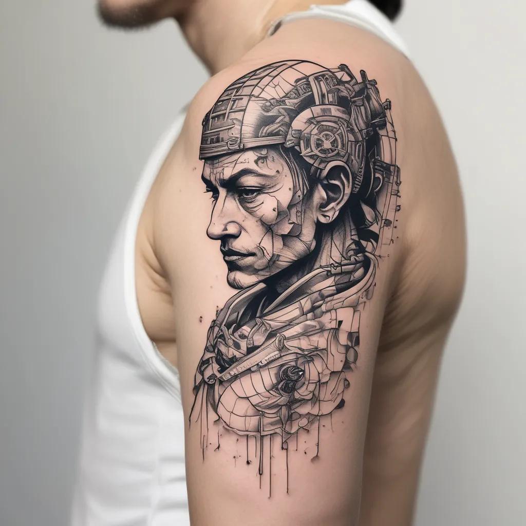 A samurai with technological prostheses tatoeage