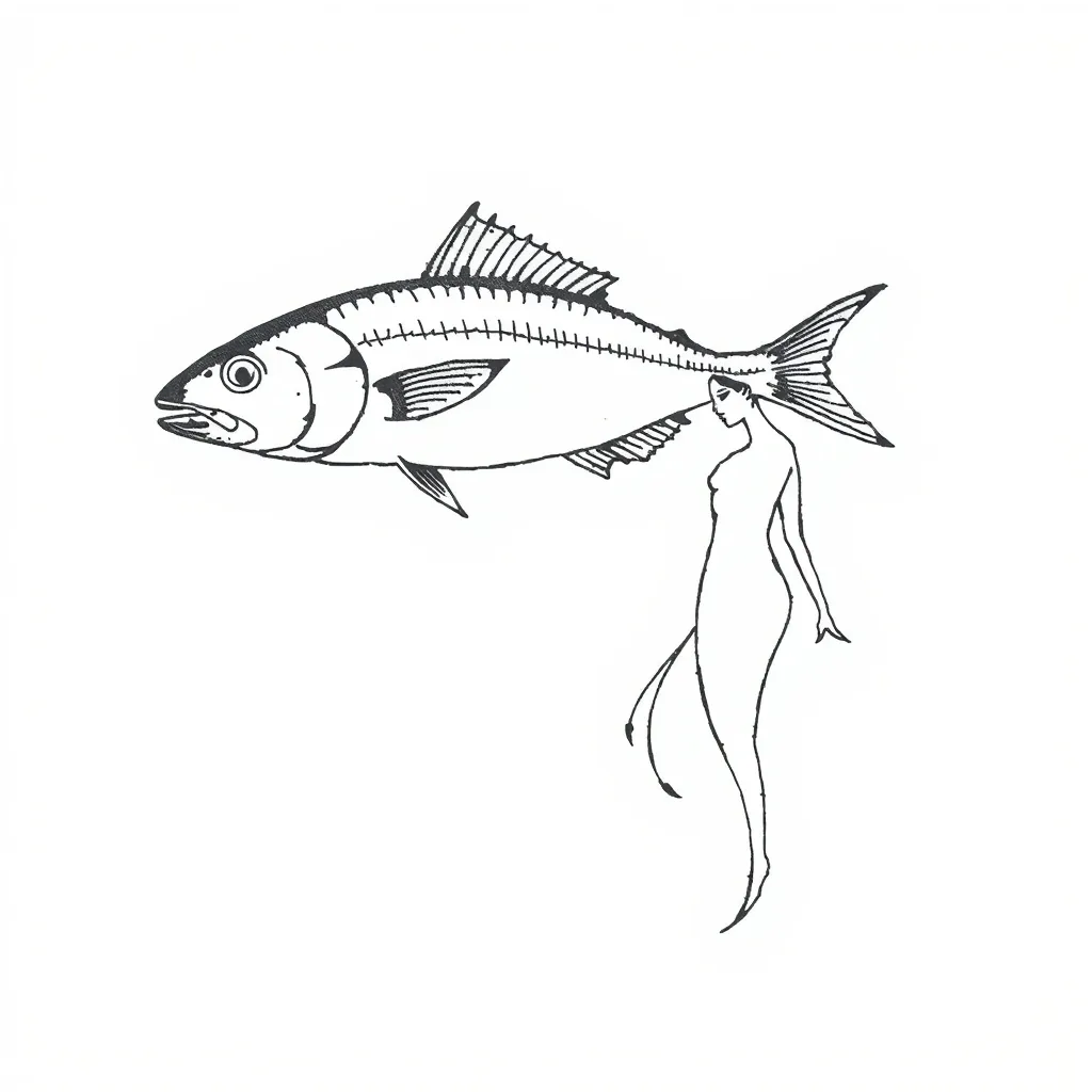 een sardine en een vrouwelijk figuur tatuaggio