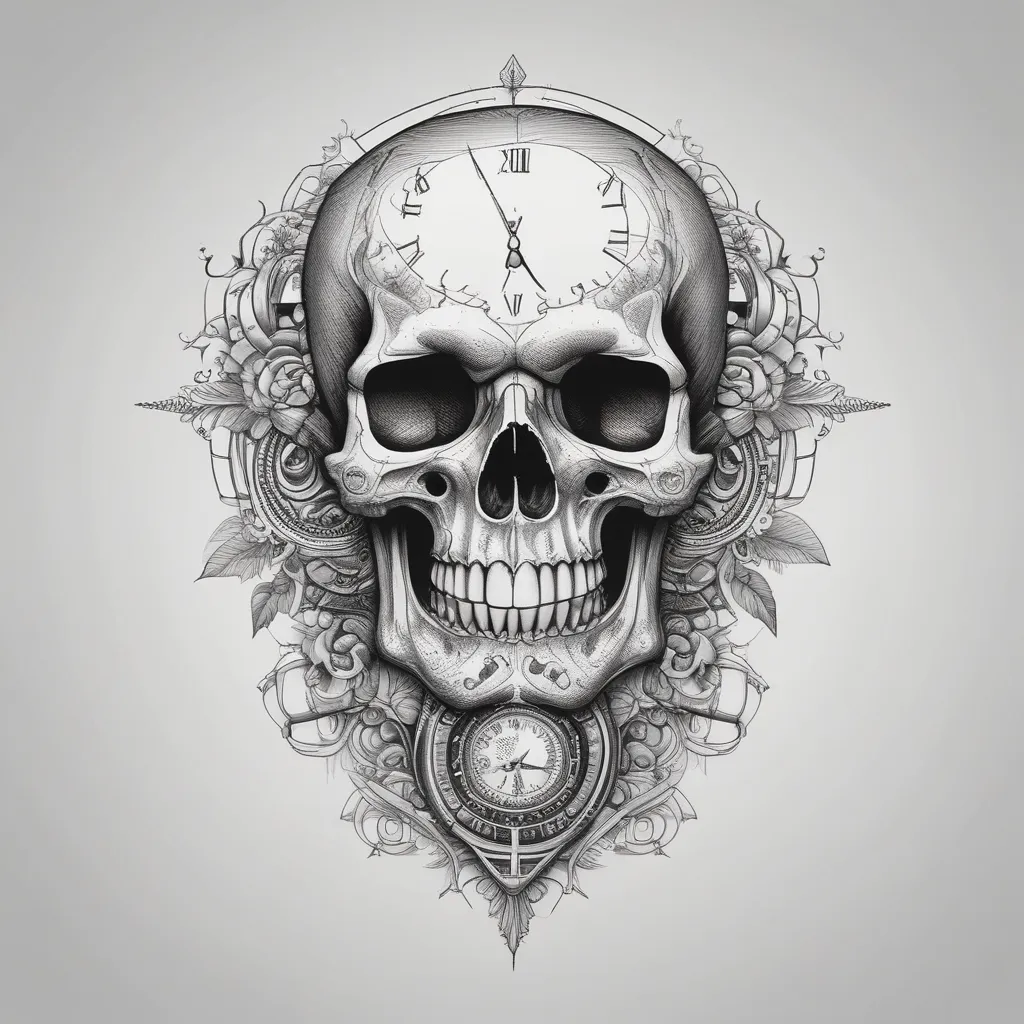 A skull with an hourglass in its mouth tattoo