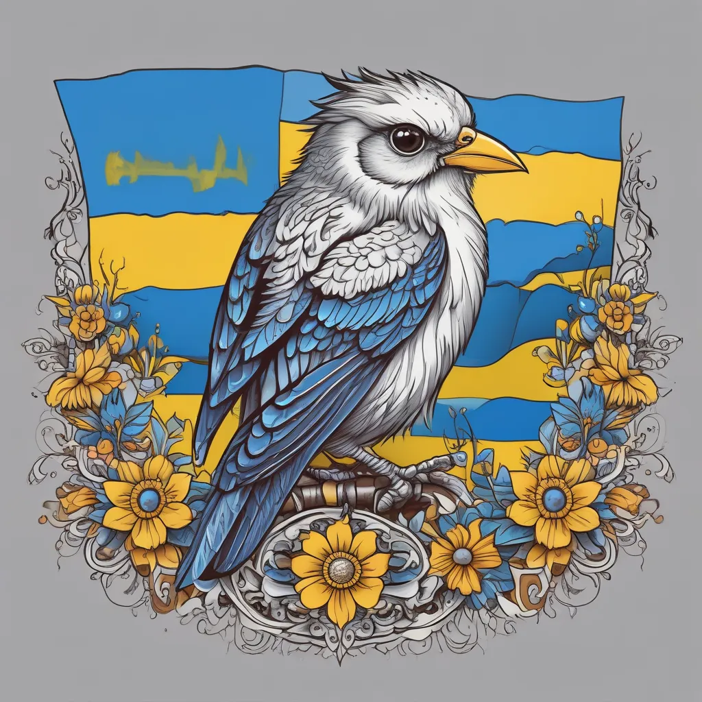 a small bird with the flag of ukraine tatuointi