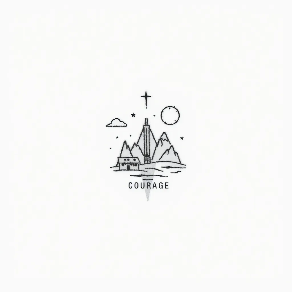 a small tatoo with elements of travelling and courage  وشم