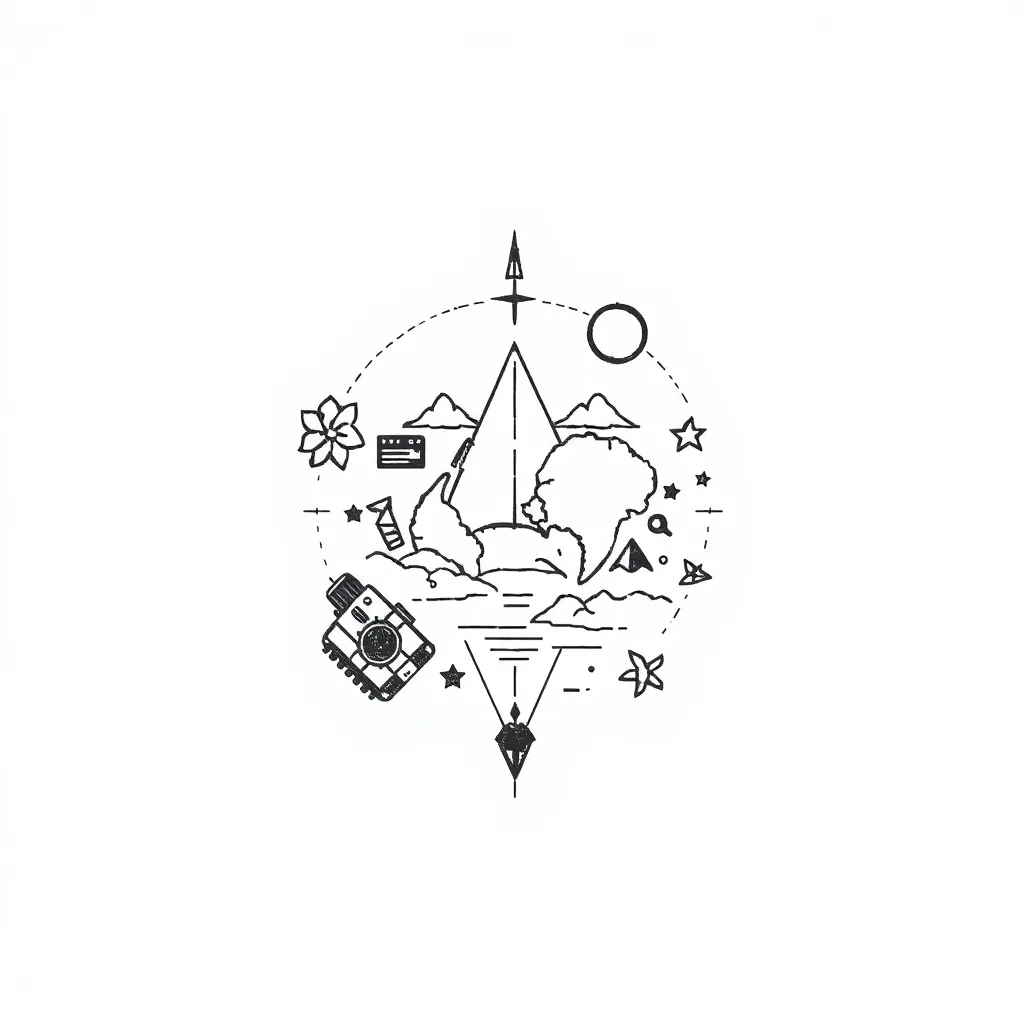 a small tatoo with elements of travelling, vintage and inspring  纹身