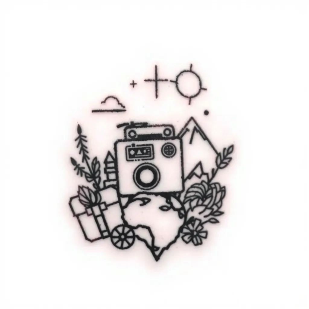 a small tatoo with elements of travelling, vintage and inspring  纹身