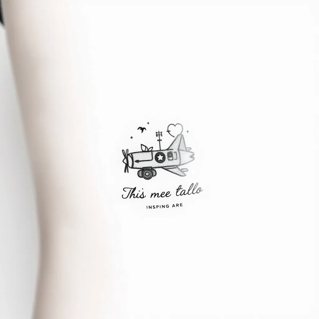 a small tatoo with elements of vintage, travelling and with a inspirng word underneath  dövme