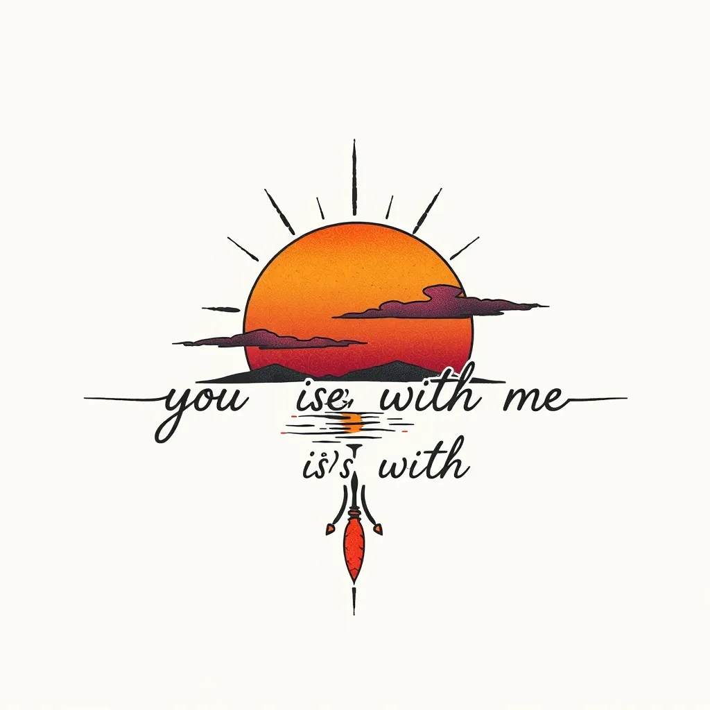 Un tramonto con una sola linea con la scritta tu sei con me  tatuaggio