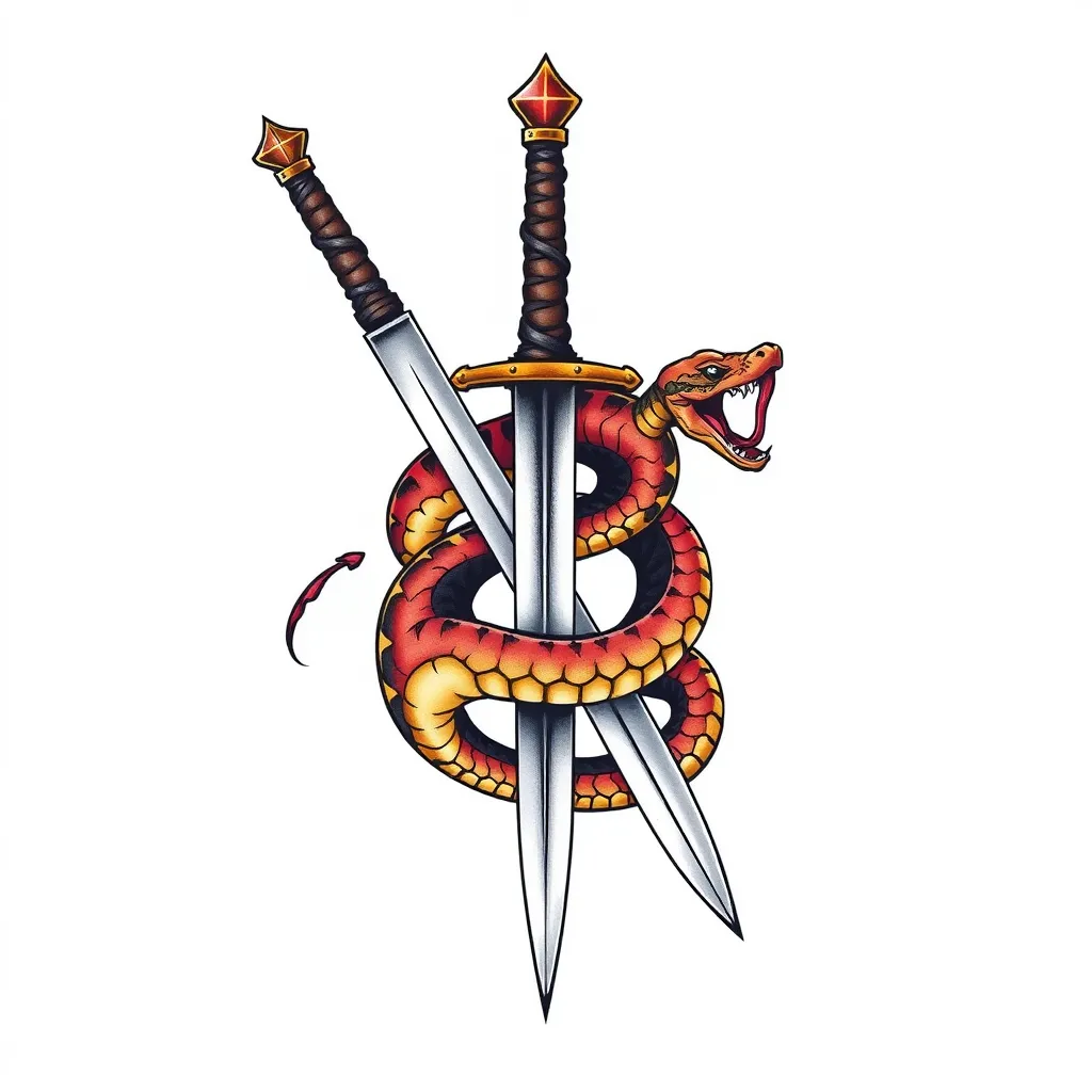 a sword entwined with a snake tatuering