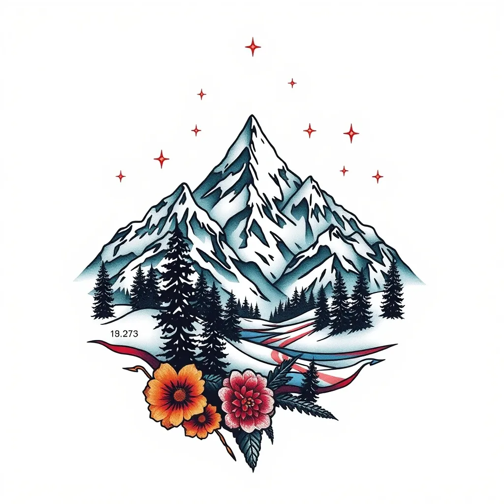 a tattoo about the snow mountains in Banff national park وشم