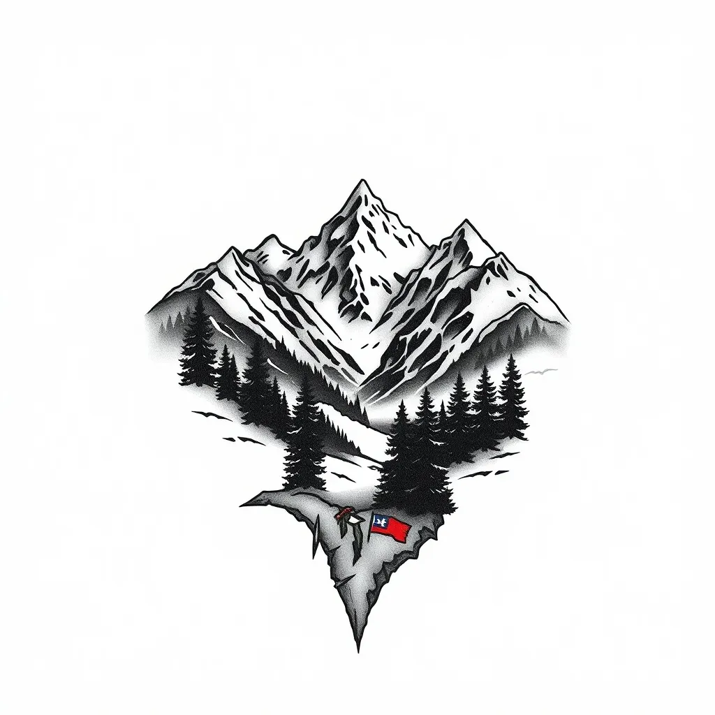 a tattoo about the snow mountains in Banff national park وشم