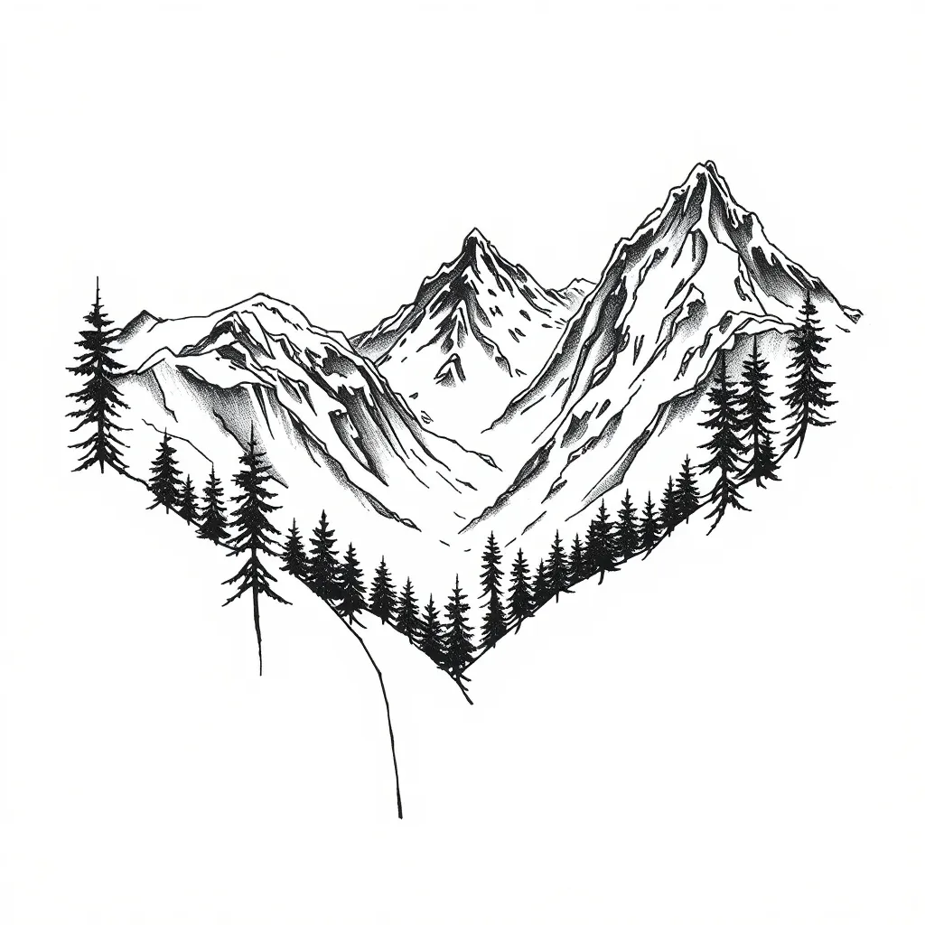 a tattoo about the snow mountains in Banff national park وشم