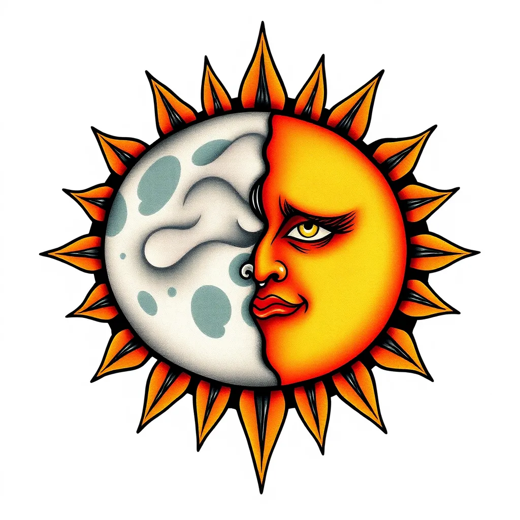 A tattoo design for lovers. It should feature the Moon and the Sun as separate designs. टैटू