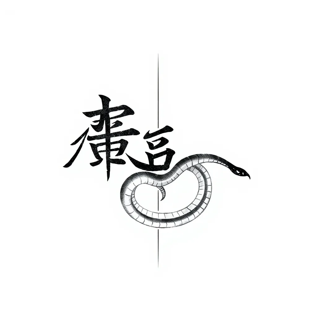 以汉字繁体字“日进斗金”生成一副纹身，加入蛇的元素 tatouage