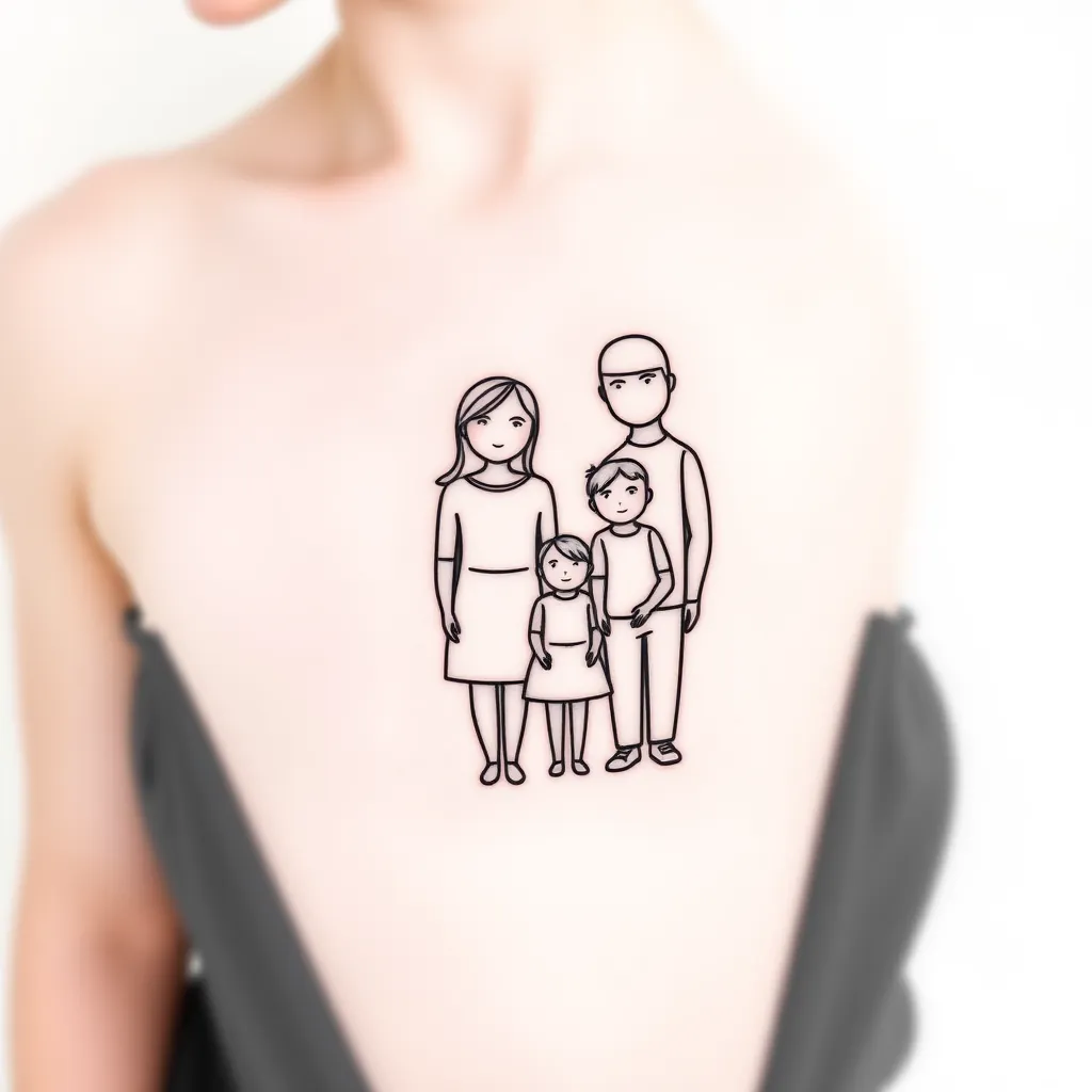 un tatuaje de  una familia de 4 personas,Una madre,Un padre,un hijo y una hija tatouage