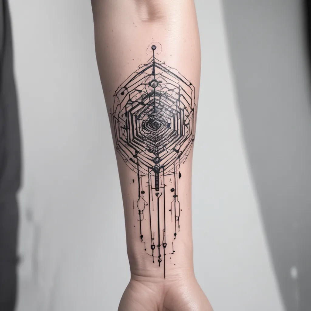 A tattoo on the inner forearm symbolizing the future and the fusion of humans with artificial intelligence Tätowierung