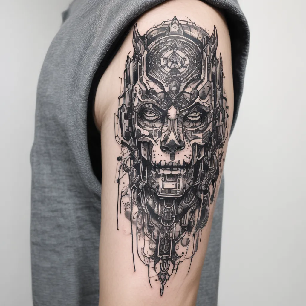 A tattoo on the inner forearm symbolizing the future and the fusion of humans with artificial intelligence татуировка