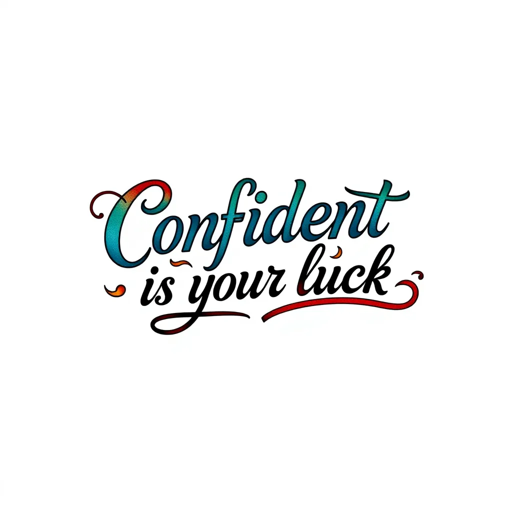 A tattoo with a sentence " Confident is your luck "  tatuointi