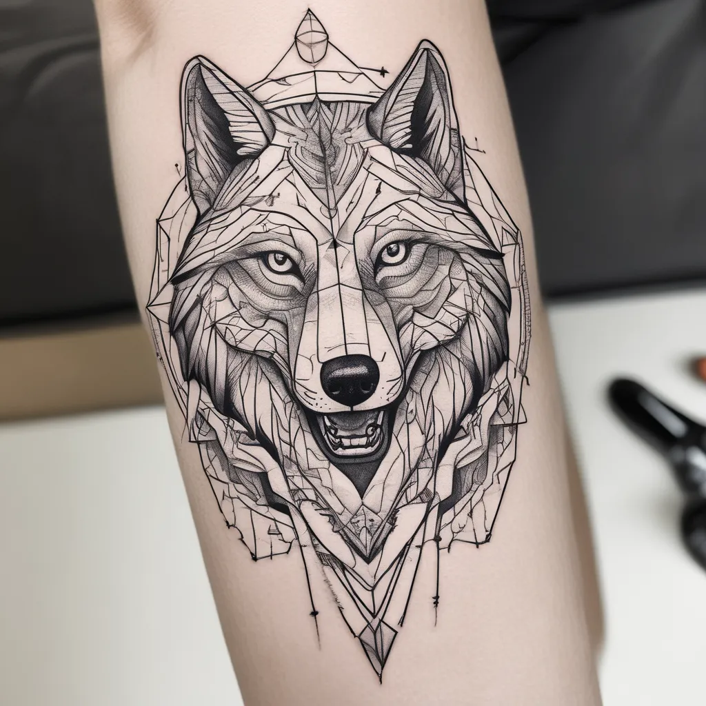 Un loup mange un poisson tatuaggio