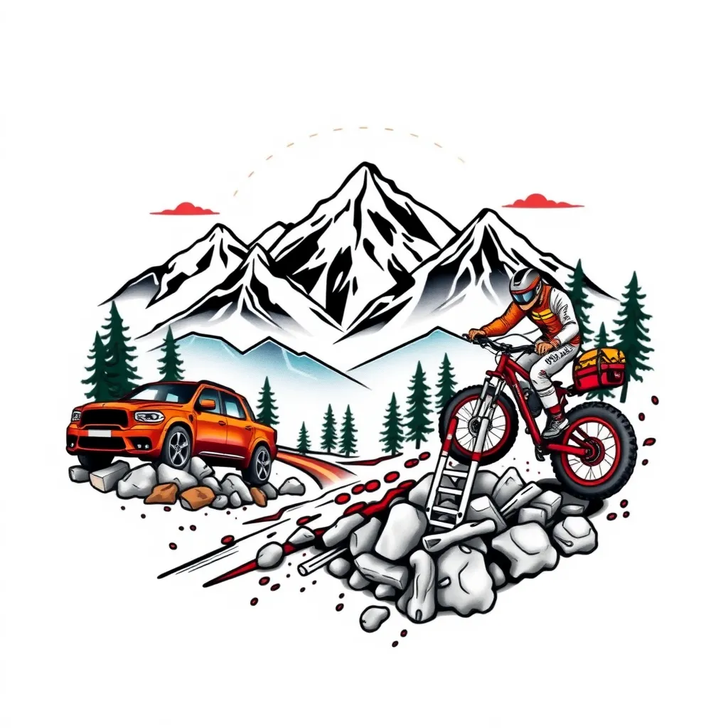 adrenaline, mountines, cars, mountain bike tattoo