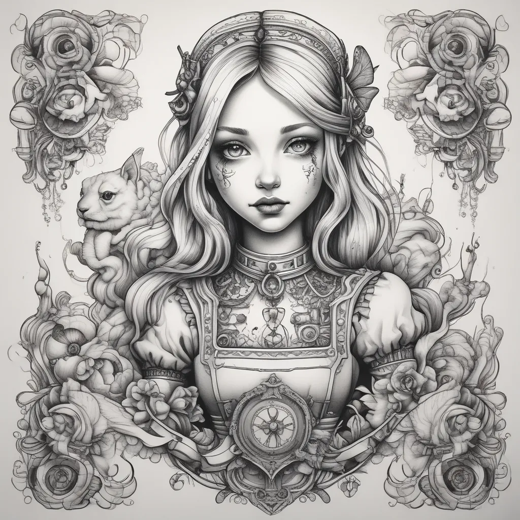 alice in wonderland with robotic elements tatuaggio