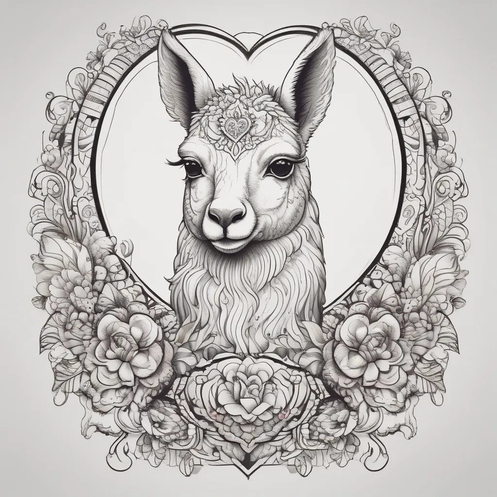 Alpaca, heart, goddess, nature, psychedelic टैटू