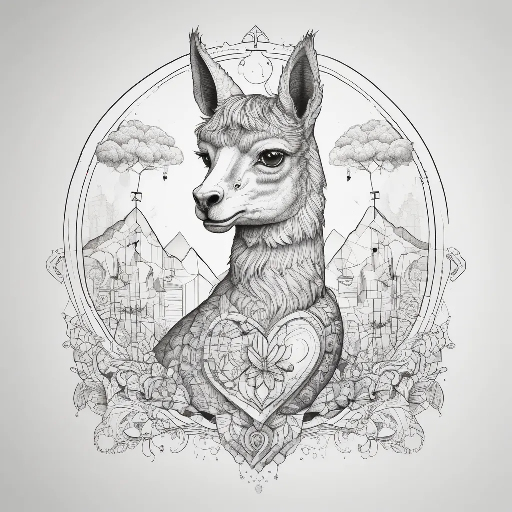 Alpaca, heart, goddess, nature, psychedelic tatuaje