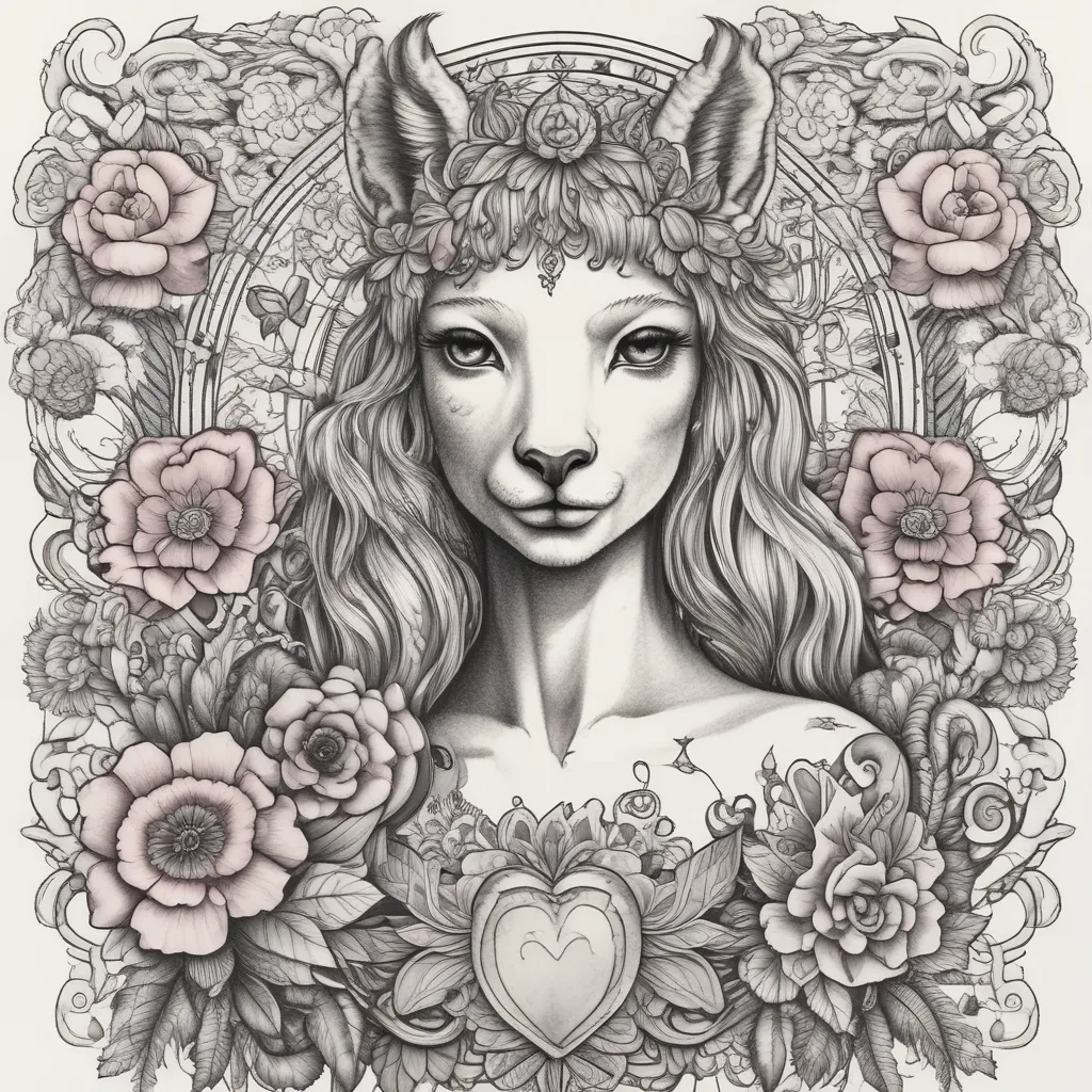 Alpaca, heart, goddess, nature, psychedelic tatuaje