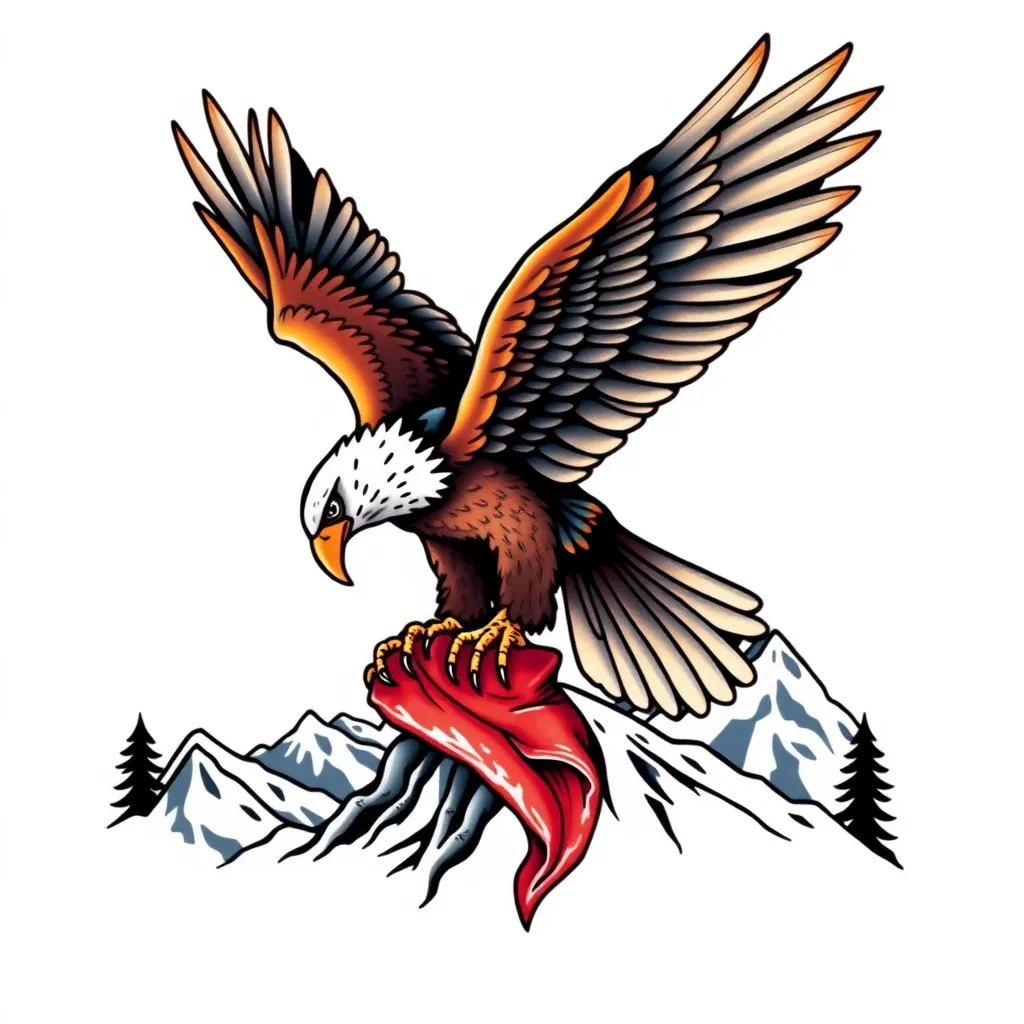 an eagle holding a piece of meat on a mountain at the night tatoeage