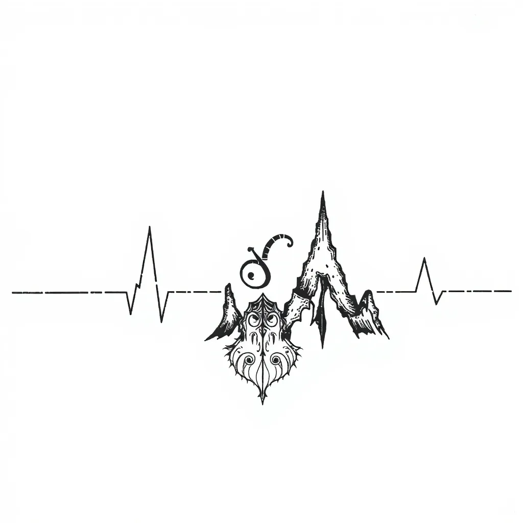 Une ligne ECG avec le signe astrologique du capricorne simple intégré dans un des pics  tatuering